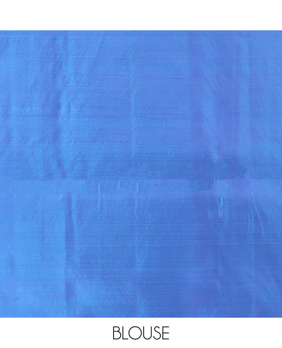 Violet Semi Uppada Saree Beautified with Butterfly Zari Buttas, Complemented by a Contrast Butterfly Motifs Woven Border, Elegantly Framed Pallu of Jaal Designs, and Paired with a Contrast Blouse