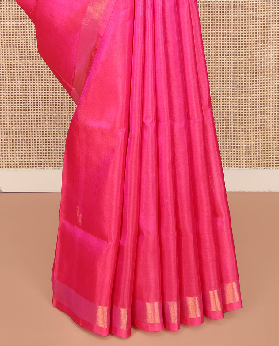 Pink Uppada Silk Saree, Subtly Sparkled with Buttas All Over Its Body, Subtle Bavanji Border, Pallu Steeped with Buttas, and Paired with a Matching Blouse