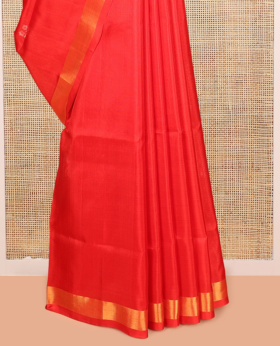 Red Uppada Silk Saree, Spotlighted with Zari Buttas, a Zari Bavanji Border, Floral Buttas Pallu, and a Matching Blouse