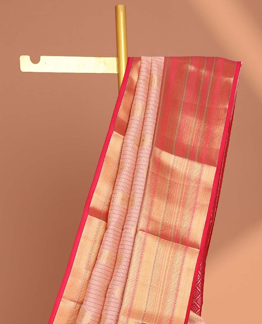 Cream checked, buttas vasundhara elite silk saree with contrast zari design border & checked zari design pallu