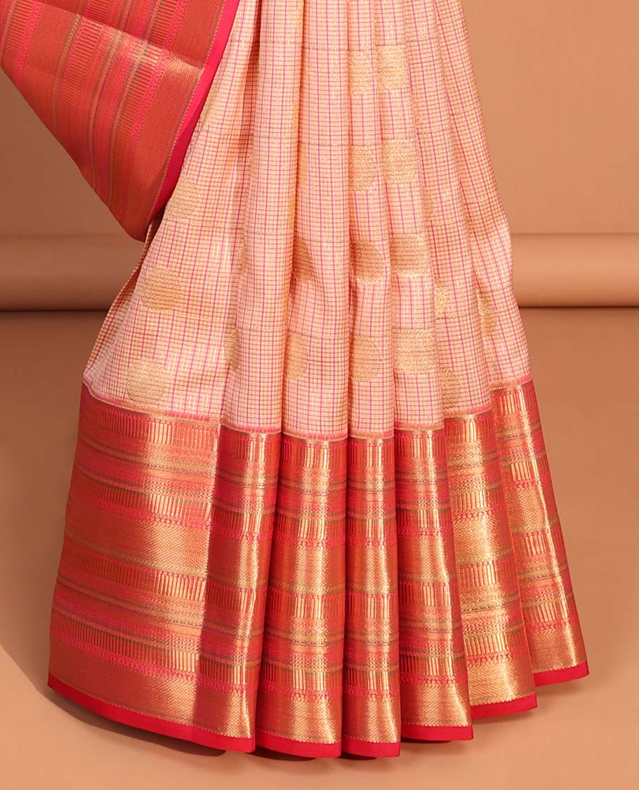 Cream checked, buttas vasundhara elite silk saree with contrast zari design border & checked zari design pallu