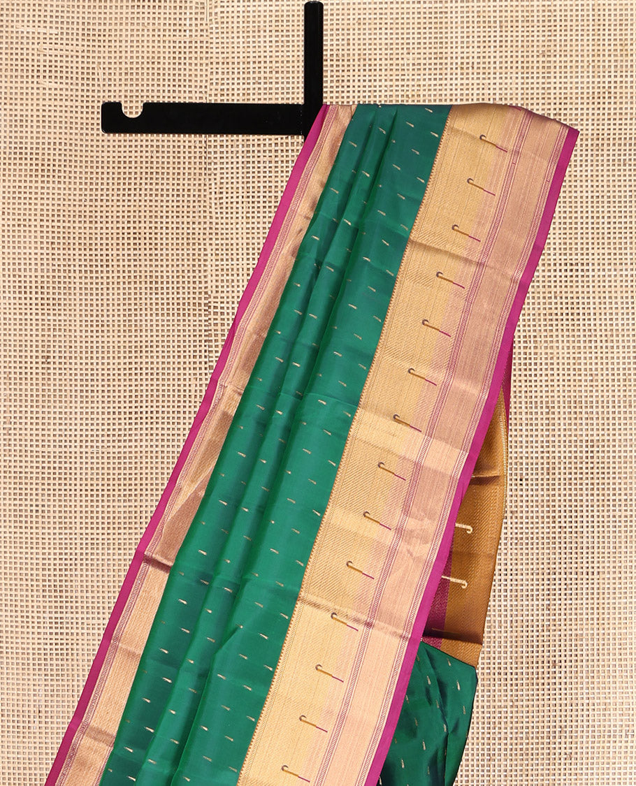 Green Vasundhara Lite Silk Mix Saree, Woven with Zari Buttas, Complemented by a Contrast Zari Muniya Border, Grand Pallu, and a Contrast Blouse