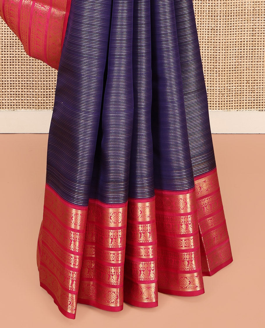 Blue Striped Vasundhara Lite-Silk Mix Saree, a Contrast Border of Traditional Zari Designs, Grand Jaal Pallu, and a Contrast Blouse