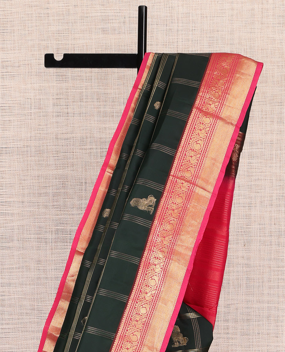Green Singam Buttas-Checked Vasundhara Lite Silk Mix Saree, Contrast Traditional Border, Contrast Blouse
