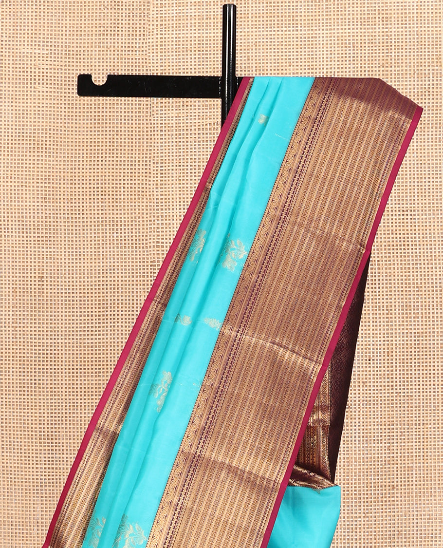 Blue Vasundhara Lite Silk Mix Saree, Accentuated with Zari Buttas, a Contrast Border of Rekku, Kodi Visiry, and Rettai Neli Designs, Intricate Pallu, and a Contrast Blouse