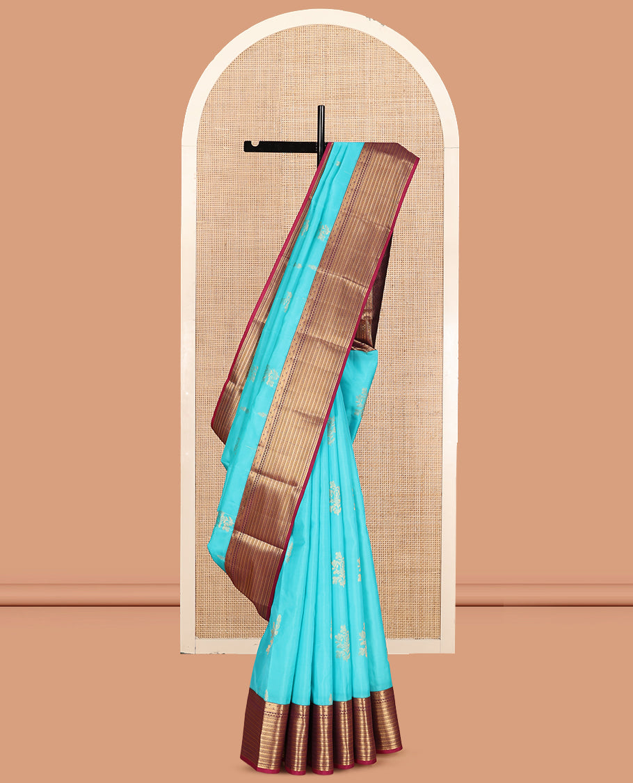 Blue Vasundhara Lite Silk Mix Saree, Accentuated with Zari Buttas, a Contrast Border of Rekku, Kodi Visiry, and Rettai Neli Designs, Intricate Pallu, and a Contrast Blouse