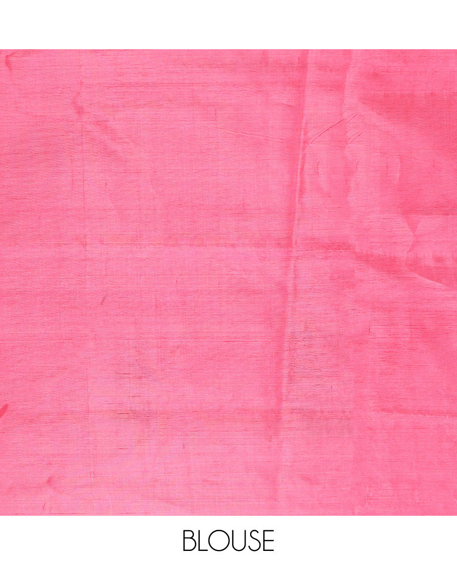 Borderless blue paisley and peacock buttas Banana pith saree, contrast pallu of paisley and peacock buttas