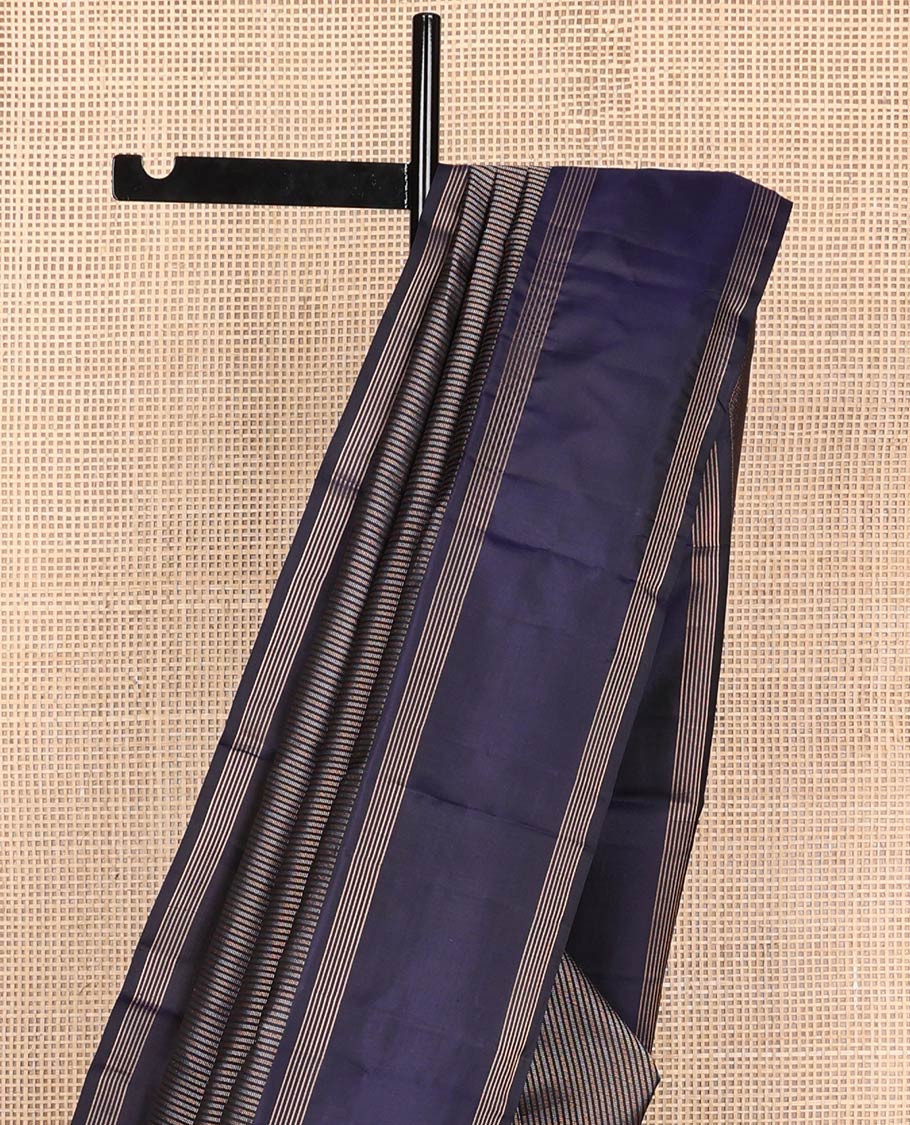 Blue striped silk saree with self rettai pettu zari design border & checked pallu