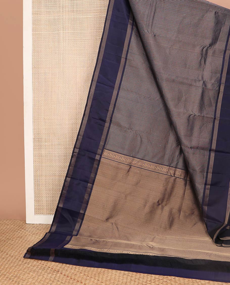 Blue striped silk saree with self rettai pettu zari design border & checked pallu