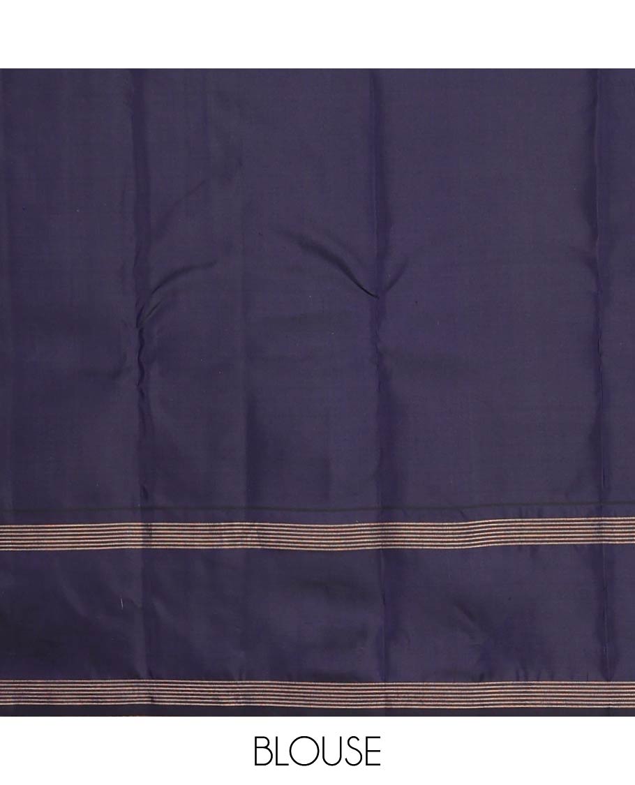 Blue striped silk saree with self rettai pettu zari design border & checked pallu