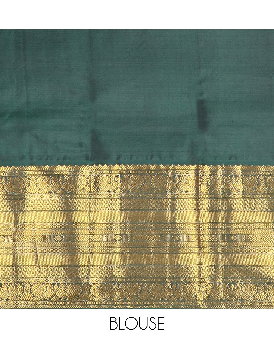 Yellow zari buttas silk saree, contrast border of rekku,mayil,paiyadi kann,banaras,vanki & kamalam & jaal pallu