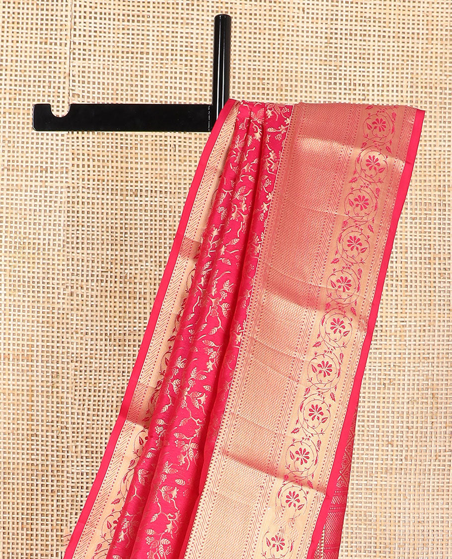 Red jaal design kancheepuram silk saree with self border of rekku, muthu, banras, kodi visiry design & zari design pallu