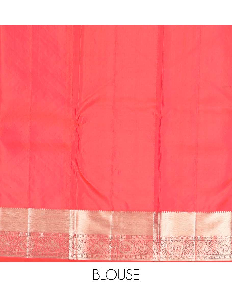 Red floral jaal jacquard wedding silk saree, zari border of traditional designs, and jaal pallu