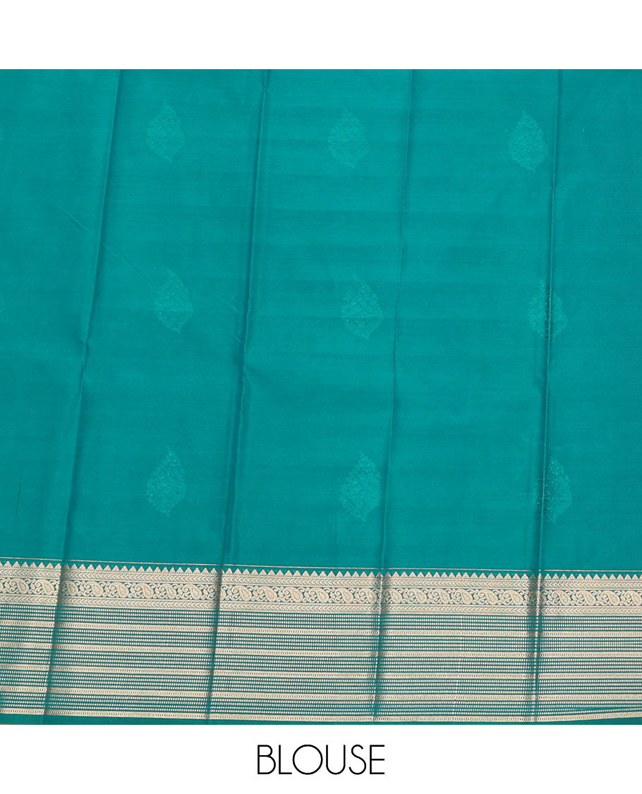 Orange Budget Silk Saree Highlighted by Zari Peacock Buttas, Featuring a Traditional Zari-Design Steeped Border, Captivating Contrast Jaal Pallu, and a Contrast Blouse