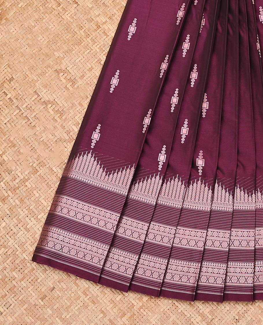 Purple Budget Silk Saree, Woven with Zari Buttas, Highlighted by Traditional Zari Design Border, Grand Pallu, and a Matching Blouse