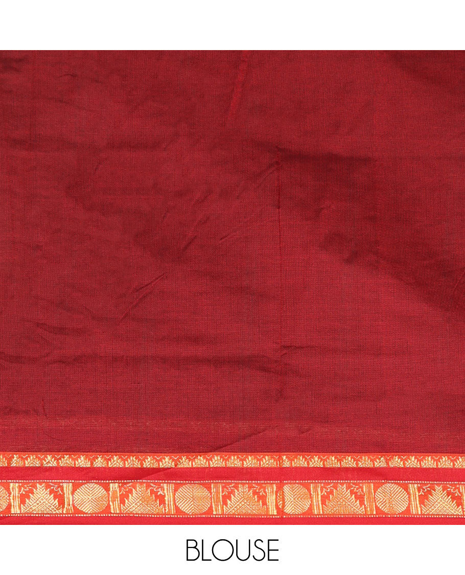 Sea green striped poly cotton saree with contrast temple design border & striped pallu