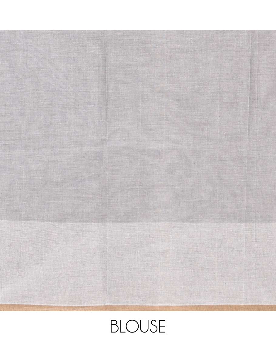 Grey Coimbatore cotton saree with cycle with flower basket motifs, contrast cycle motif border, and pallu of jaal design
