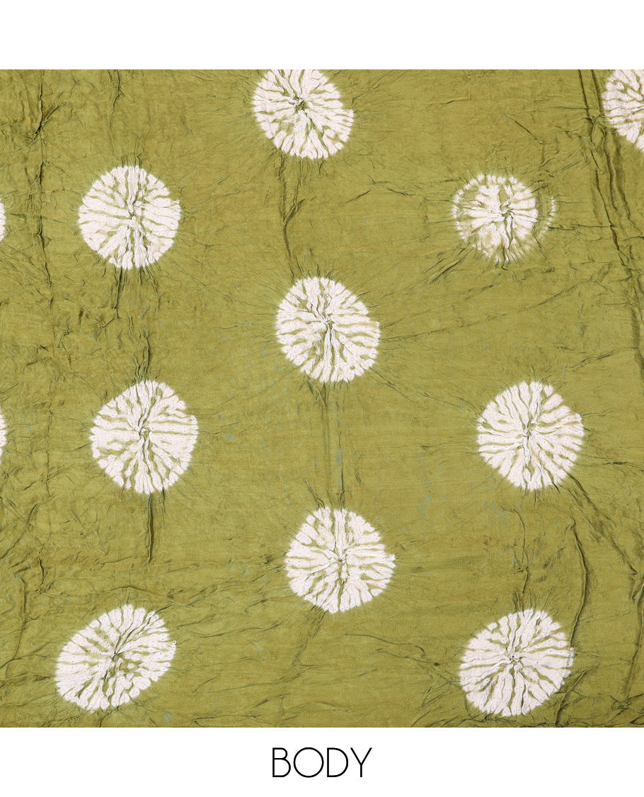 Borderless Green Bandhani Dola Silk Saree