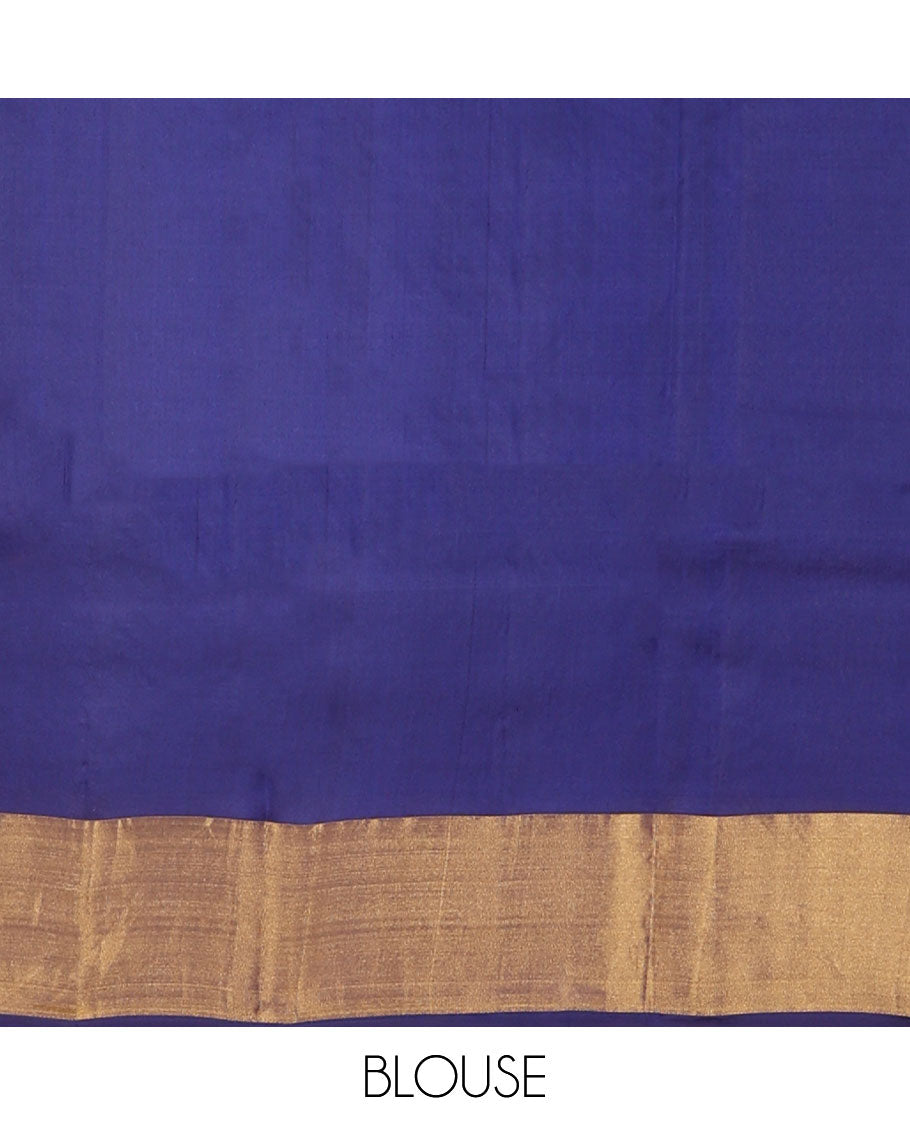 Peach manga zari buttas Kanchipuram silk saree, contrast bavanji border & pallu of floral designs
