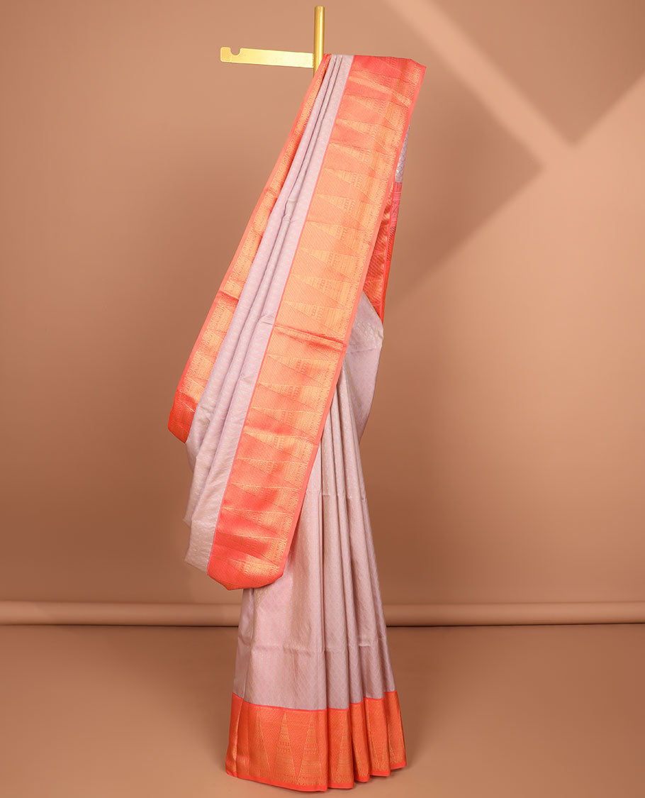 Soft baby pink intricate design soft silk saree with contrast geometric zari design & intricate zari design pallu