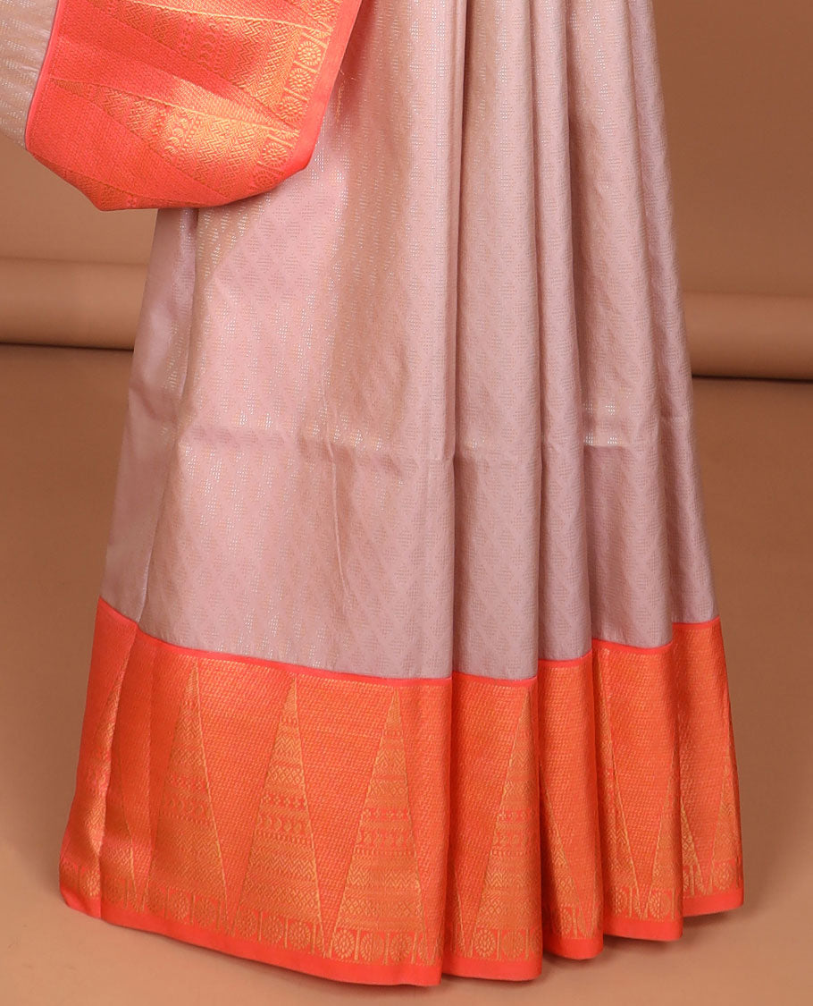 Soft baby pink intricate design soft silk saree with contrast geometric zari design & intricate zari design pallu
