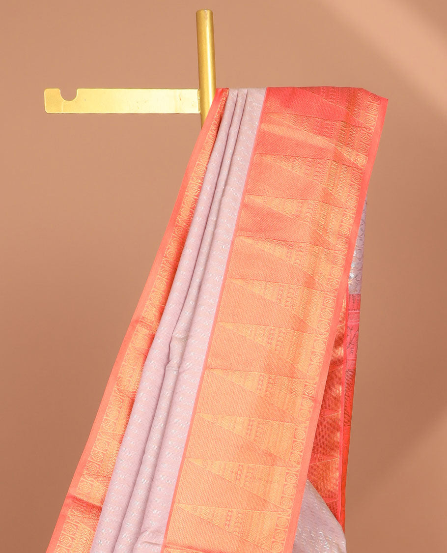 Soft baby pink intricate design soft silk saree with contrast geometric zari design & intricate zari design pallu