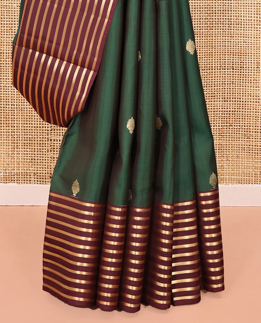 Green Vasundhara Lite Silk Mix Saree, Beautifully Bedecked with Zari Buttas All Over Its Body, Complemented by a Contrast Zari Striped Border, Grand Jaal-Design Pallu, and Paired with a Contrast Blouse