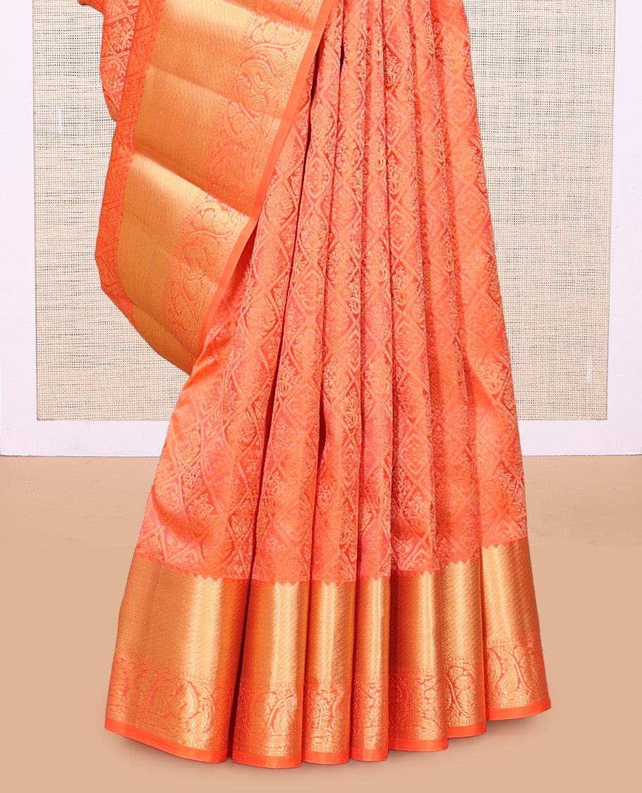 Orange Jacquard Kanchipuram Wedding Silk Saree