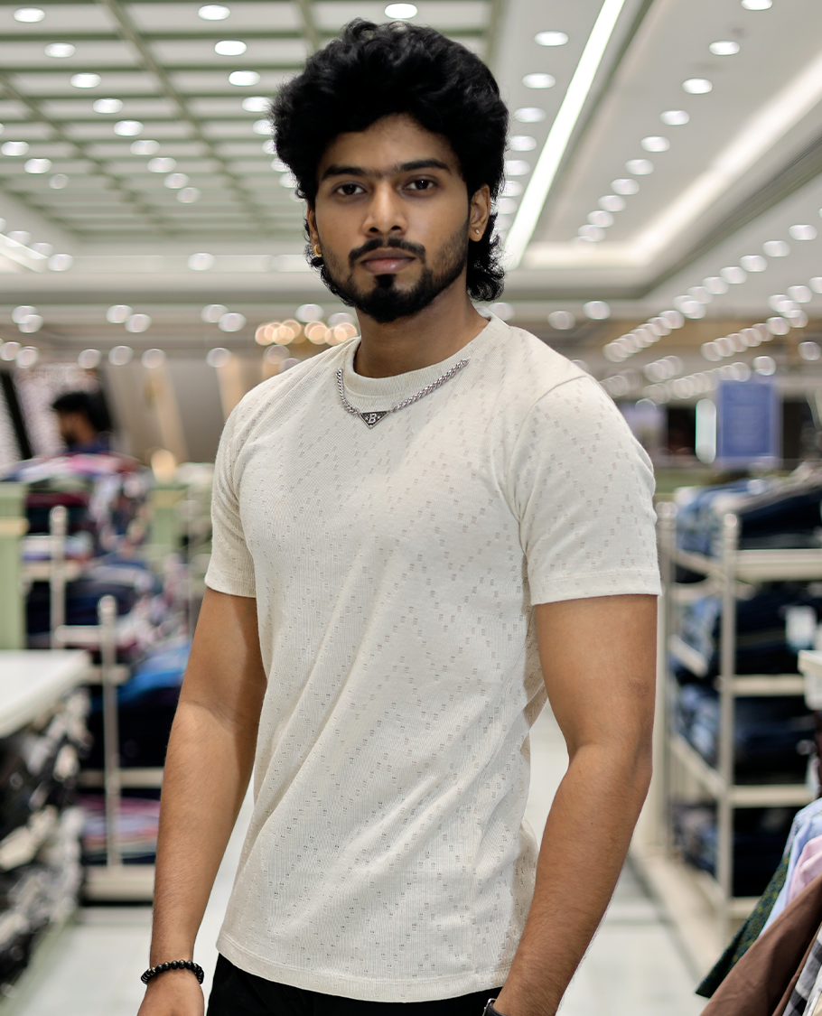 Ivory Chevron Cotton-Blended T-Shirt