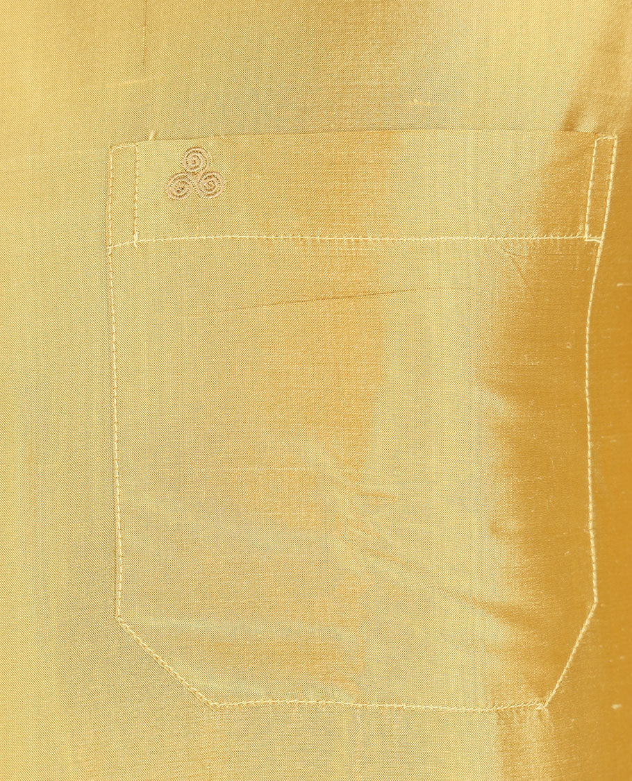 Gold color plain design full-sleeve pure-silk shirt