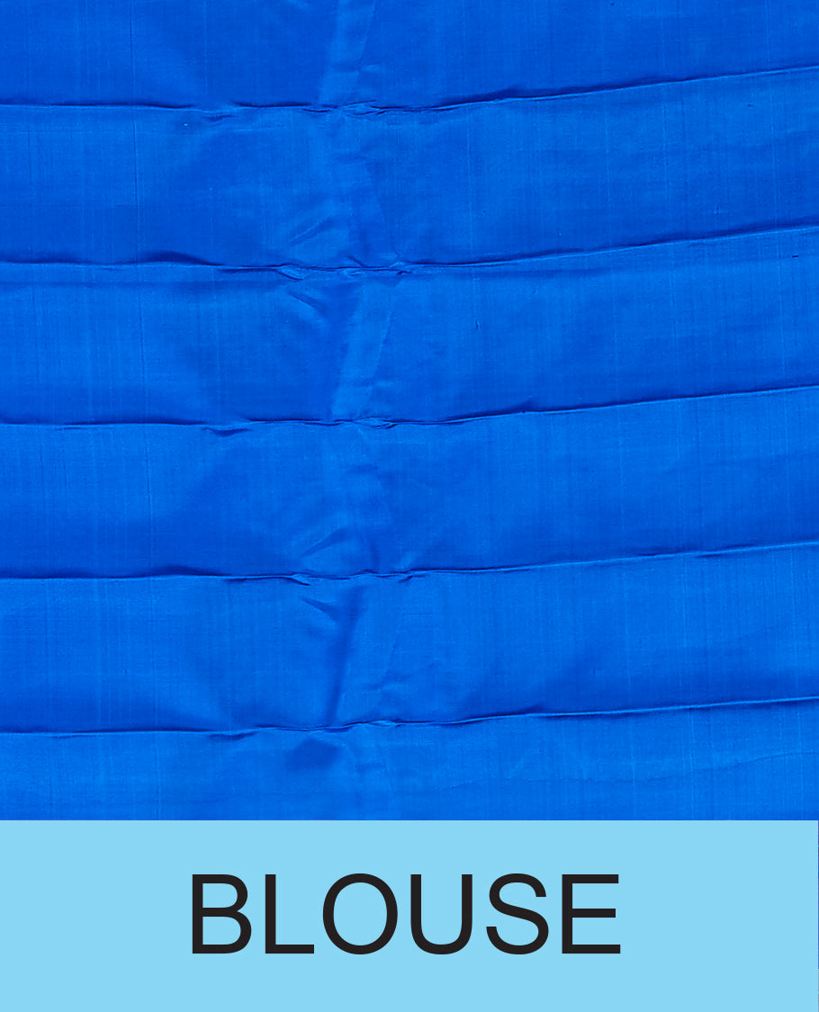 Dark blue gadwal saree with all-over floral buttas, contrast border & pallu of peacock , paisley & intricate floral ogee