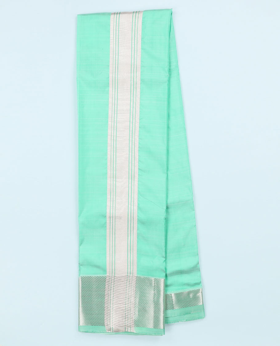 Green traditional zari border pure double-layer silk dhoti with kuyil kann border angavastram