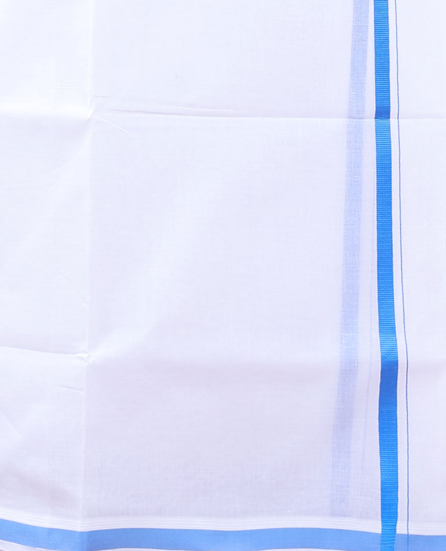 Minister White 4-yard cotton White dhoti with contrast light blue border