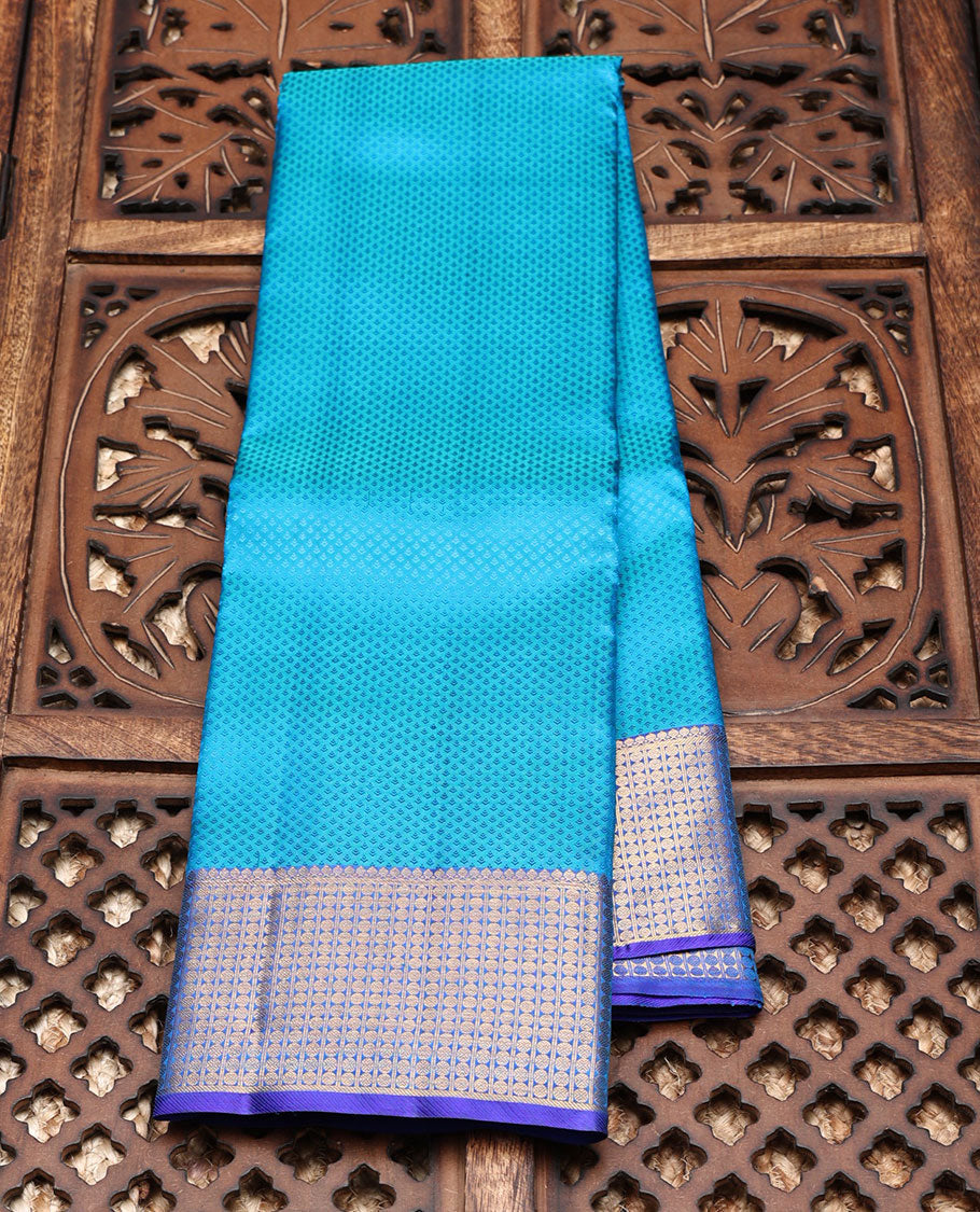 Black mayil chakram buttas Kanchipuram silk saree, contrast border of thilakam mokku, mayil, yaanai, and chakram designs, and chakram design pallu main image 1