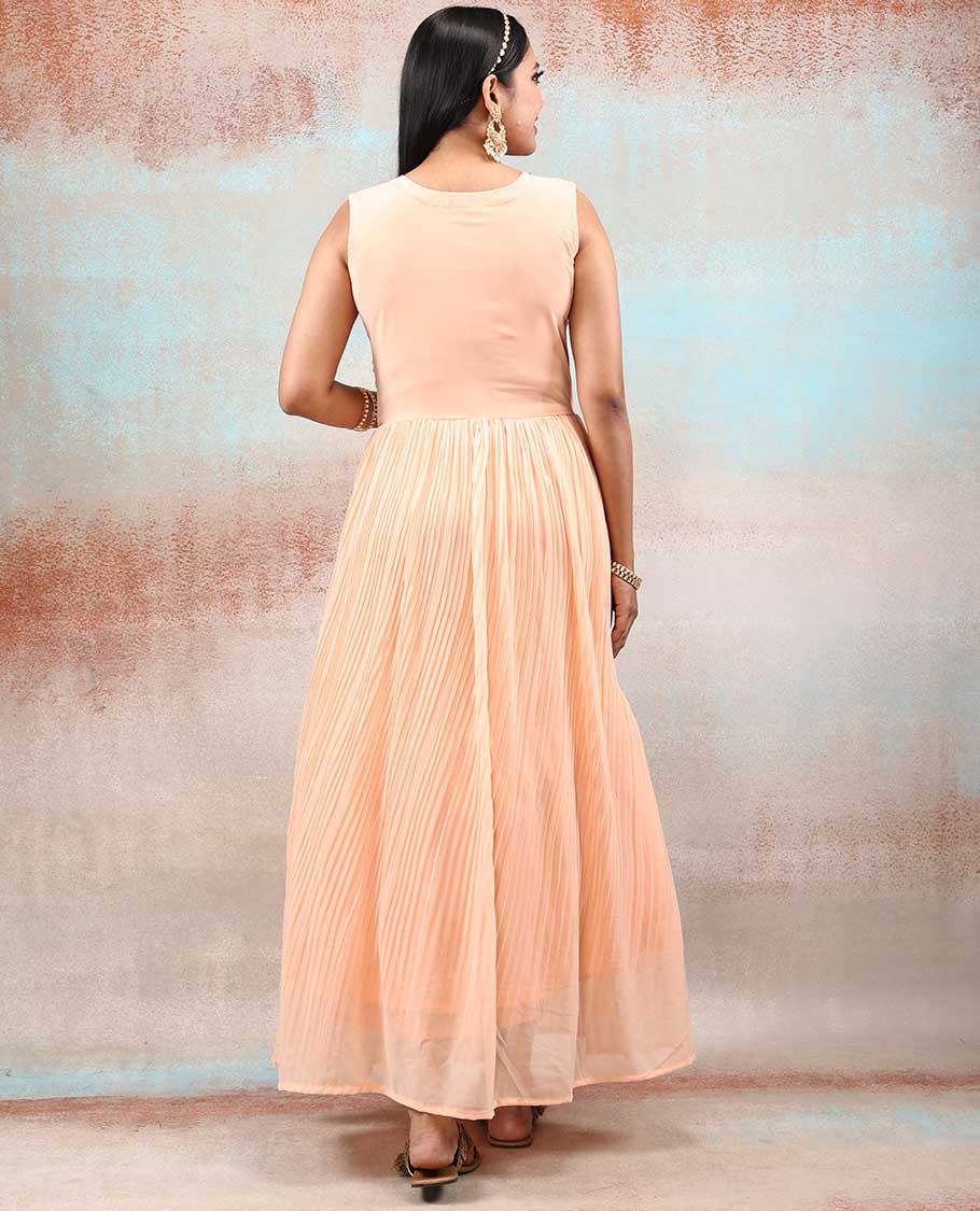 Cantaloupe orange sleeveless georgette anarkali with all-over intricate sequin embroidery, Georgette dupatta