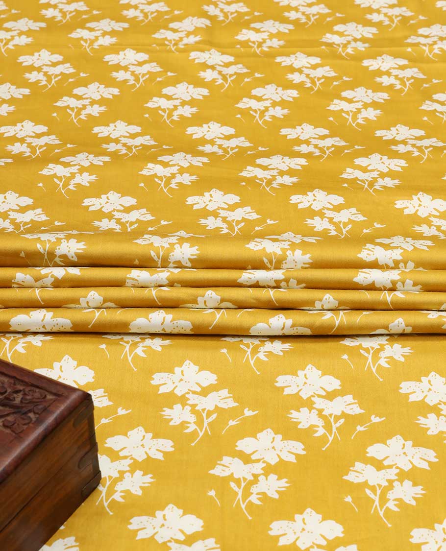 Yellow unique floral motif cotton printed multi-use material