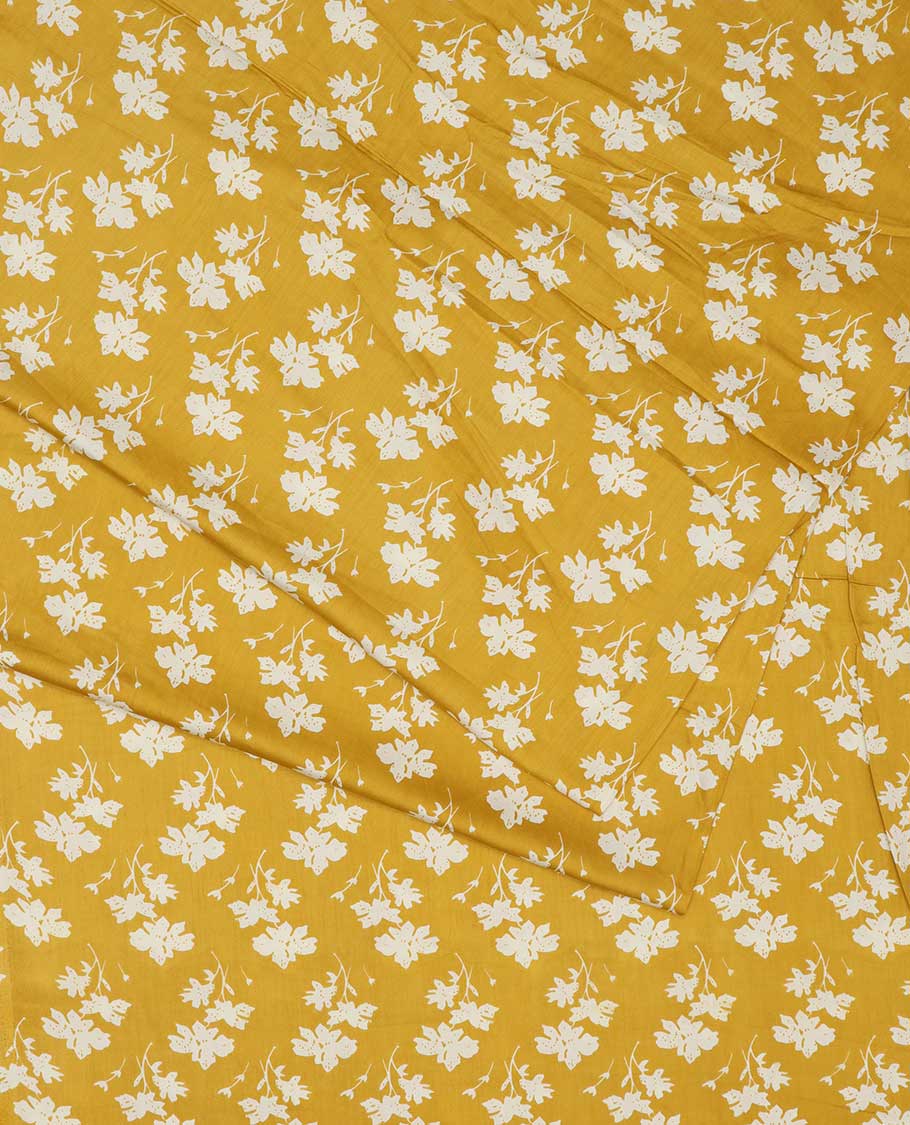 Yellow unique floral motif cotton printed multi-use material