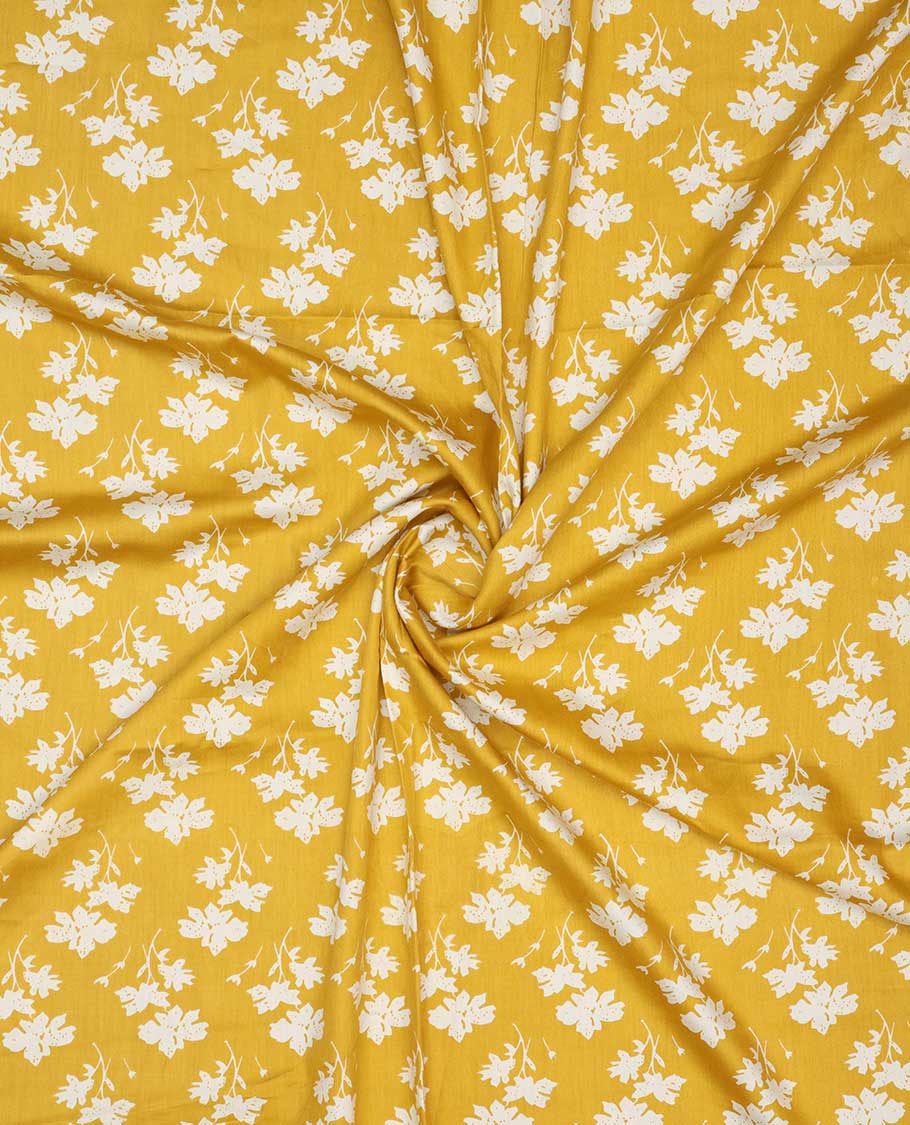 Yellow unique floral motif cotton printed multi-use material
