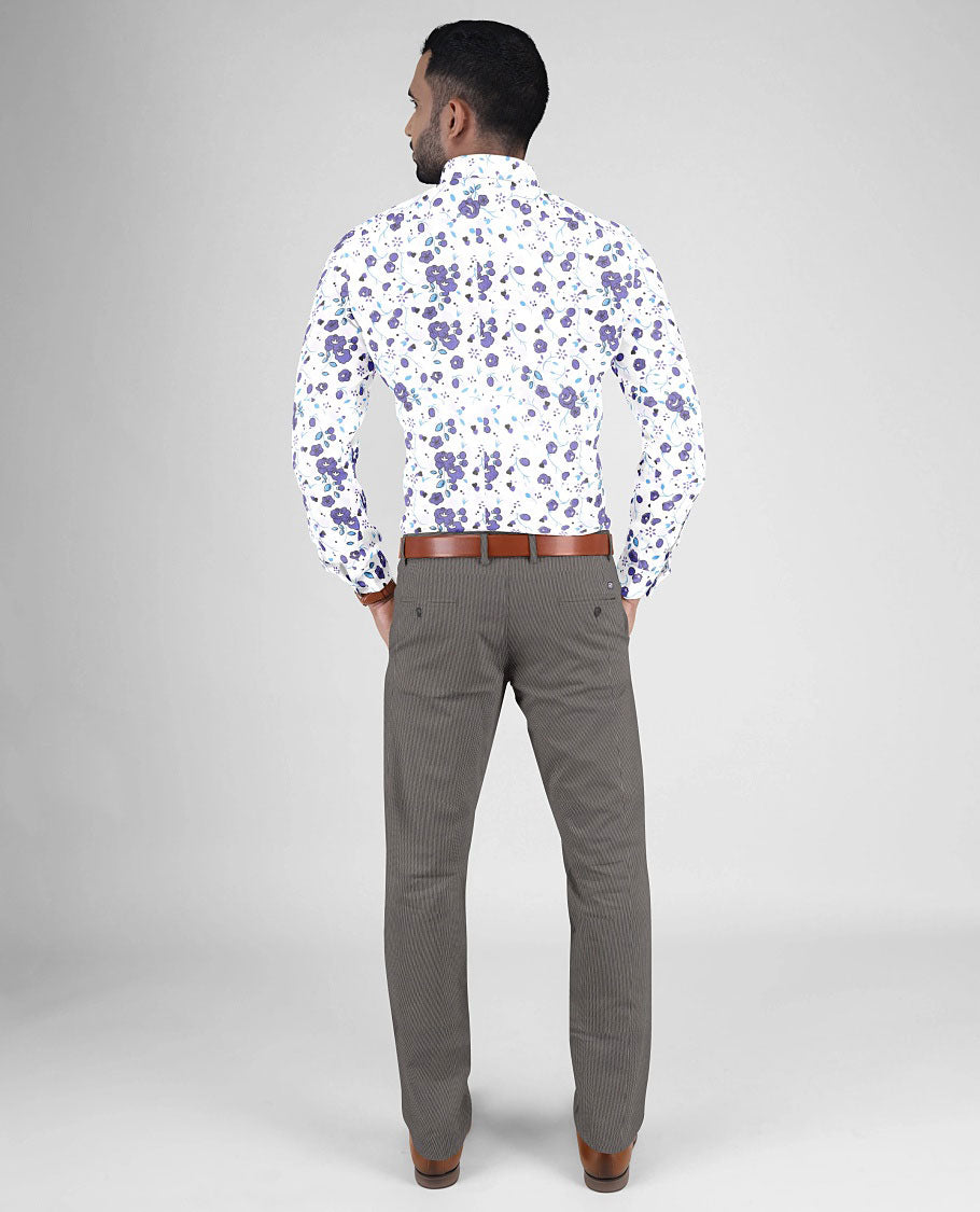 Arvind men's material set features unique motifs & floral printed cotton shirts & 2 contrast polyester viscose pants