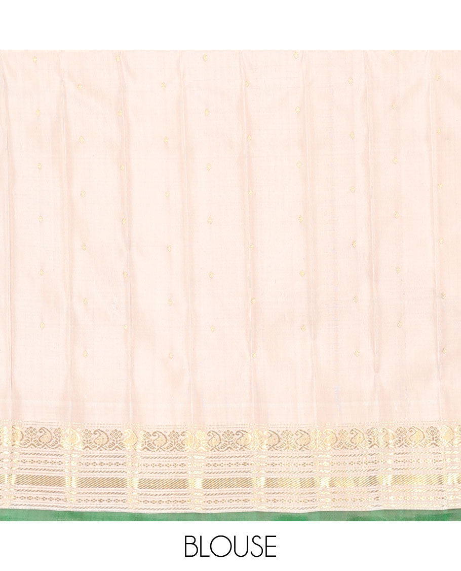 Black gadwal silk saree with round zari buttas, contrast ganga jamuna vidarbha zari border & intricately designed pallu