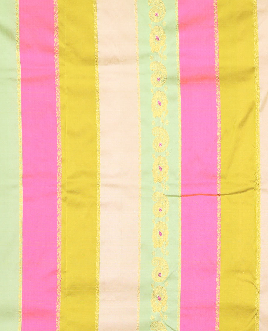 Multi-colour zari design navarathna pavadai, contrast zari border & blouse of traditional deisgns