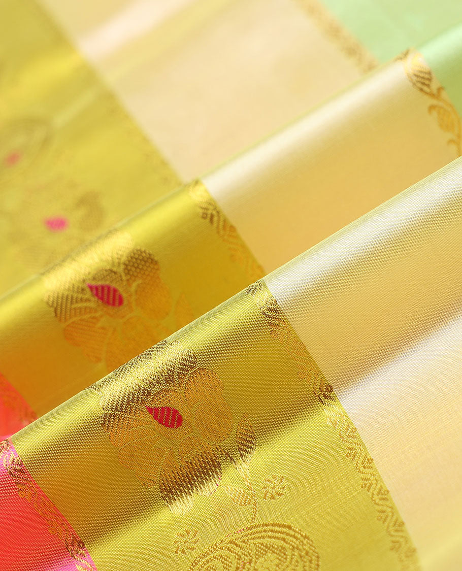 Multi-colour zari design navarathna pavadai, contrast zari border & blouse of traditional deisgns