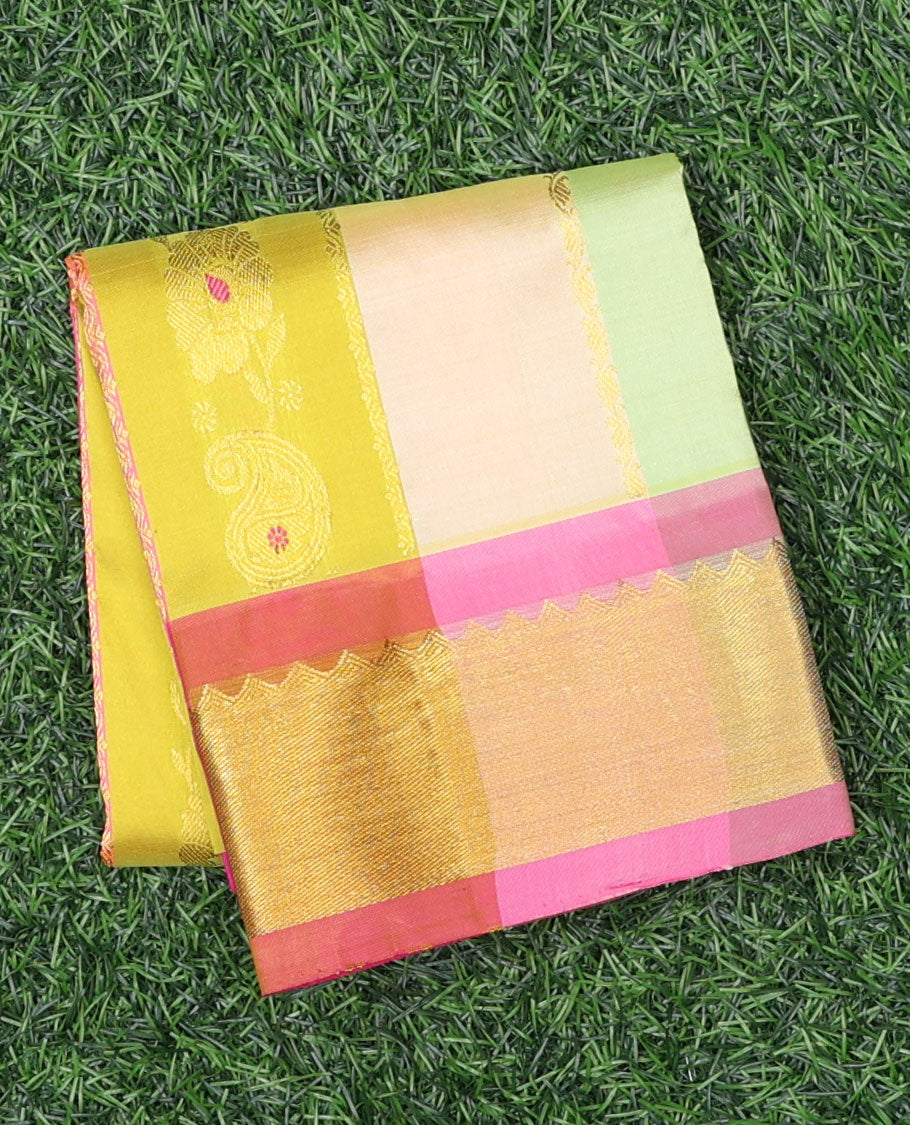 Multi-colour zari design navarathna pavadai, contrast zari border & blouse of traditional deisgns