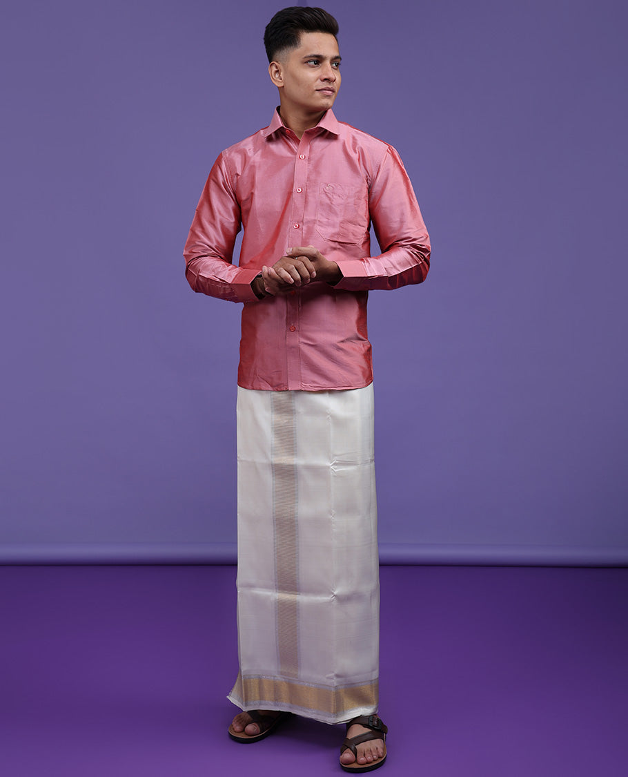 Pink plain design full-sleeve pure-silk shirt