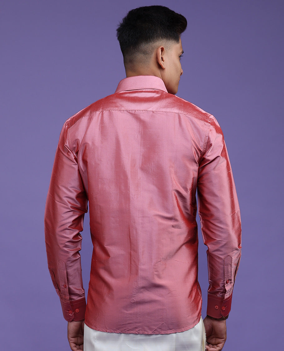 Pink plain design full-sleeve pure-silk shirt