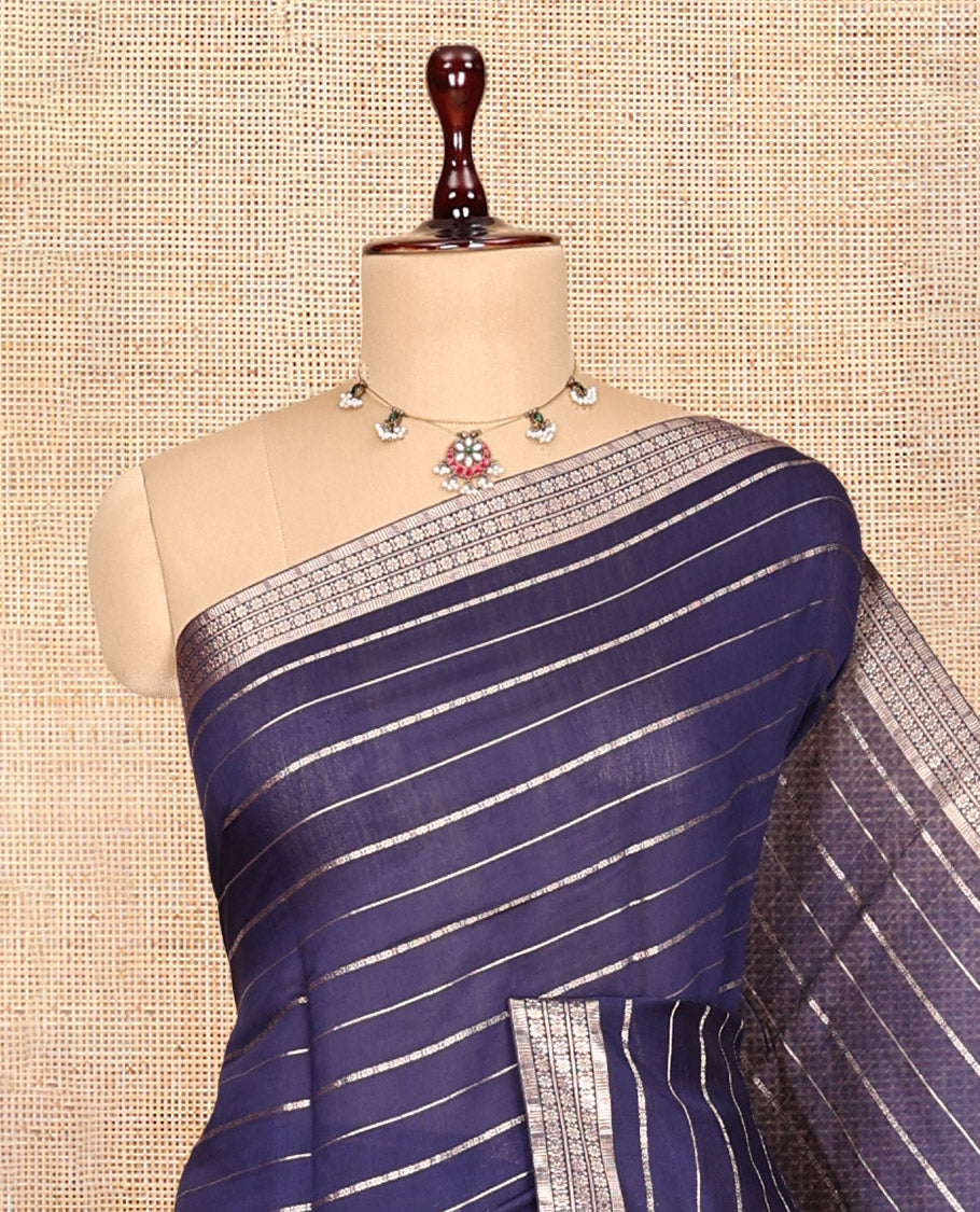 Navy Blue Assam Silk Saree