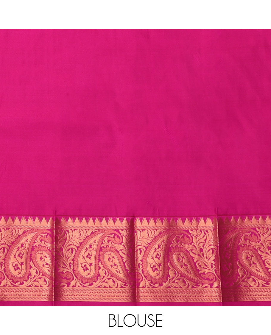 Green Budget Silk Saree, Boldly Accentuated with Floral Jacquard, Complemented by Contrast Traditional Zari Border, Intricate Pallu, and a Contrast Blouse