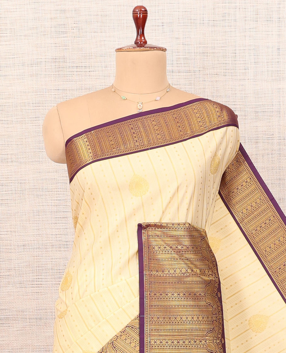 Cream-Purple Zari Design Budget Silk Saree