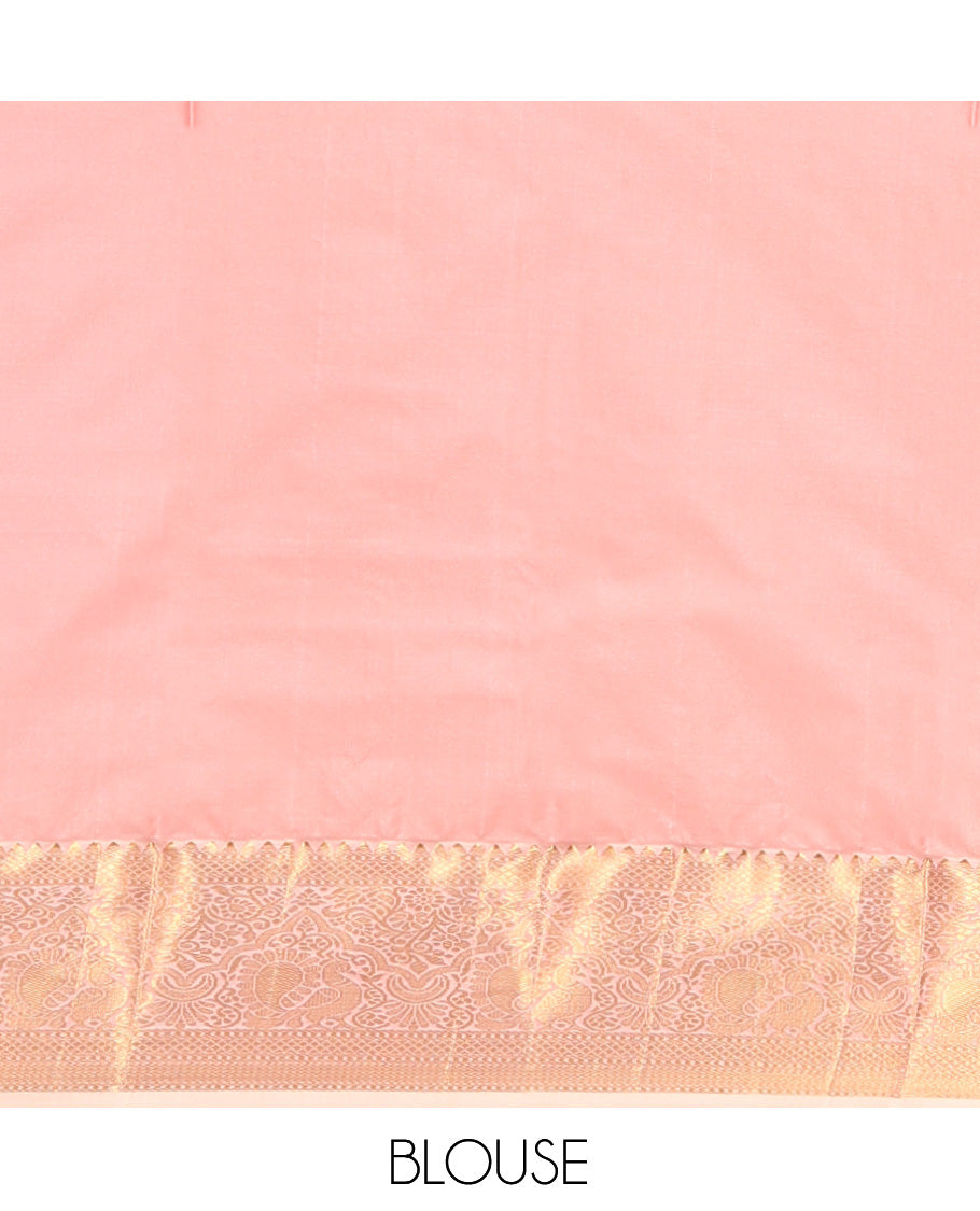 Red Budget Silk Saree, Elevated with Zari Buttas, Complemented by a Contrast Traditional Zari Border, Grand Pallu, and Contrast Blouse