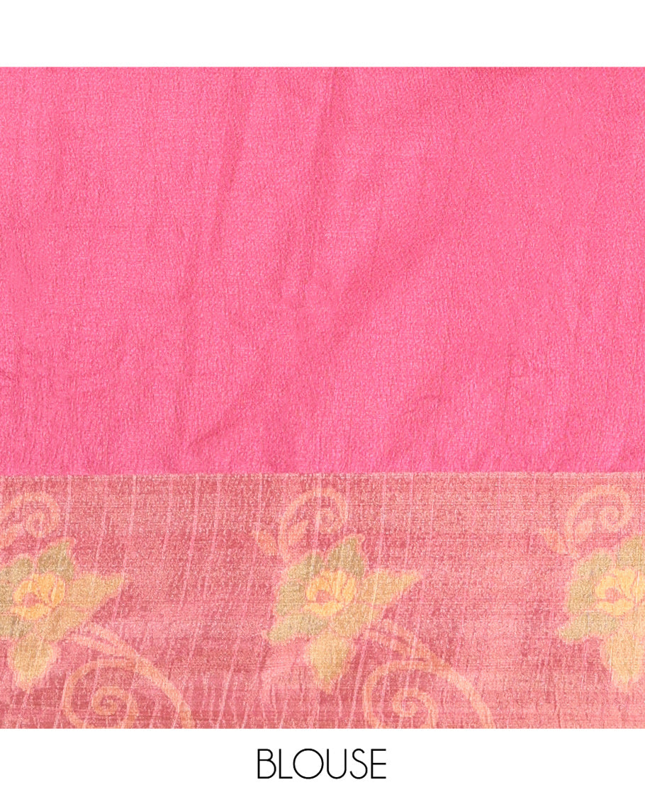 Yellow Manipuri Silk Saree, Subtly Sparkled with Pochampally-Style Floral Design on Its Body, Complemented by a Contrast Border of Floral Design, Pallu of Floral Motifs, and Paired with a Contrast Blouse